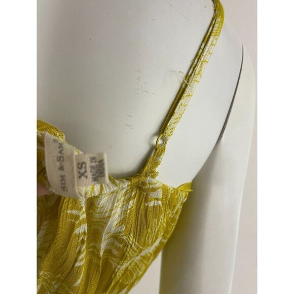 Sim & Sam XS Maxi Dress Mustard Yellow Palm Print Wrap Tie Waist Long Sleeveless - Picture 8 of 8